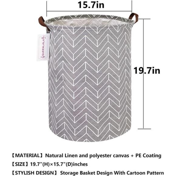 Large Storage Basket,Laundry Hamper/Bathroom/Home Decor/Collapsible Round Bin - Picture 2 of 8